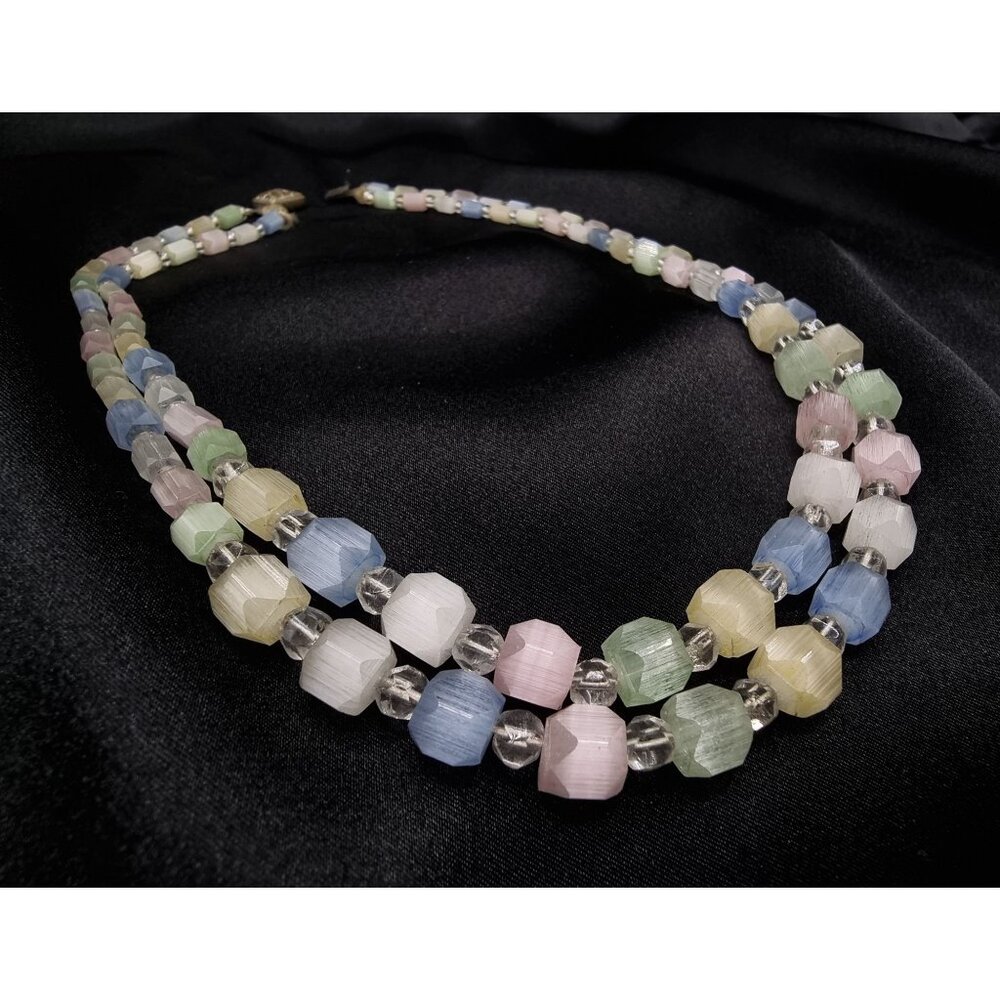 Vintage 1930's-1950's Double-Strand Satin Glass Beaded Necklace